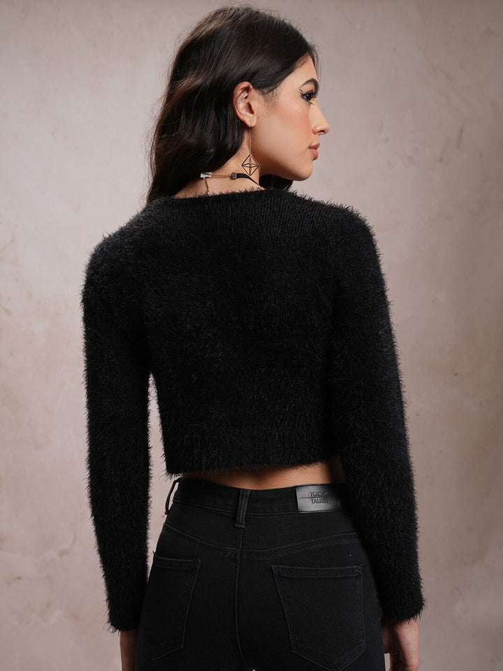 Tokyo Talkies Self Design Acrylic Front-Open Sweaters