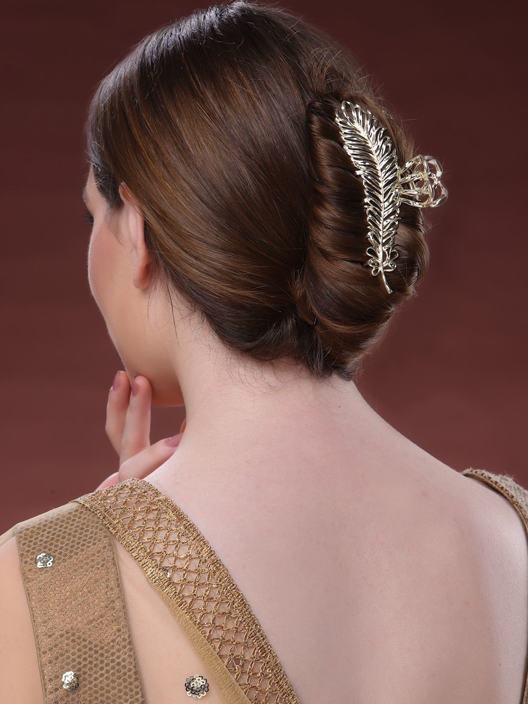 PANASH 18KT Gold Plated Stainless Steel Tarnish-Free Waterproof Embellished Claw Clip