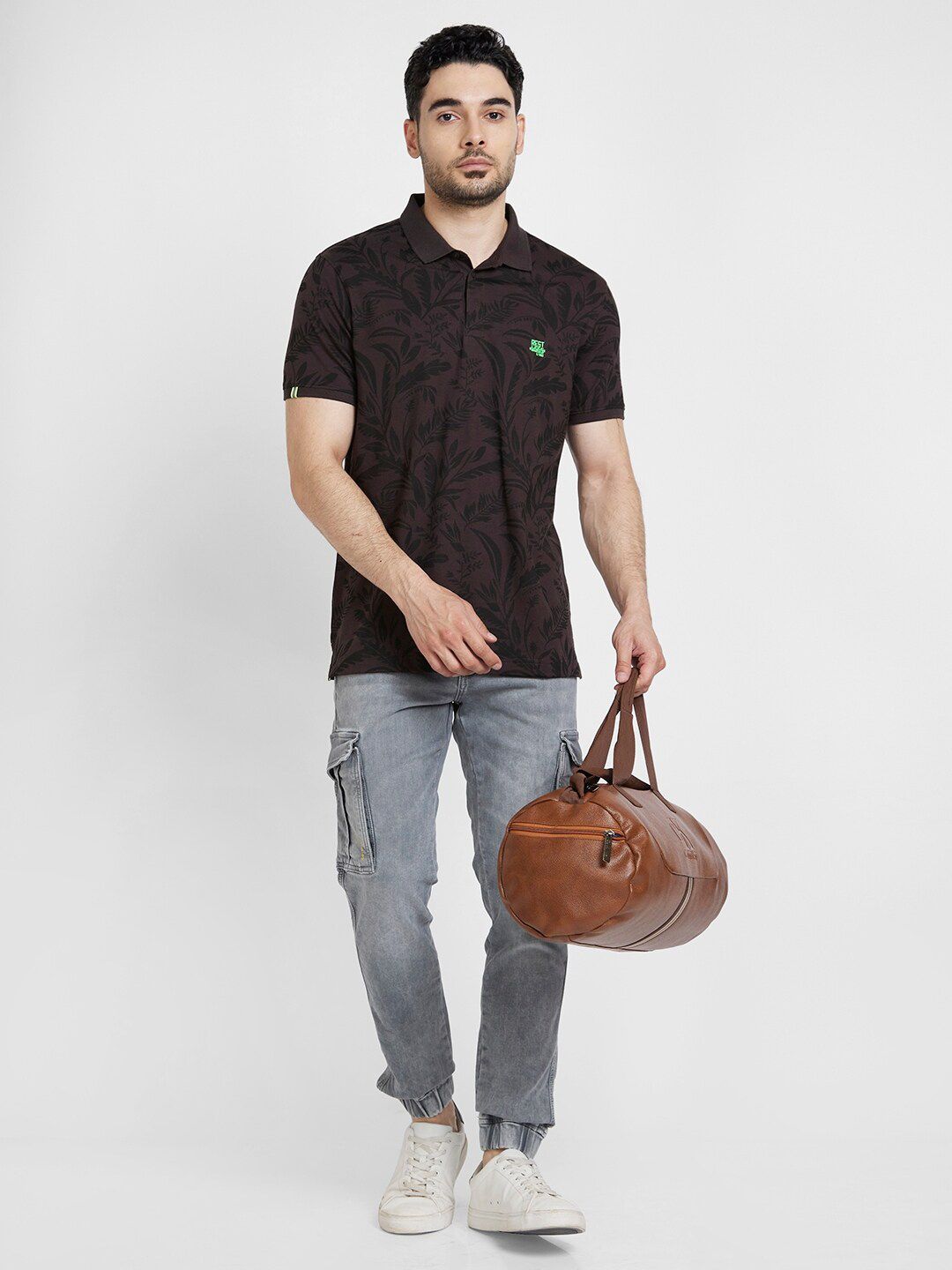 SPYKAR Floral Printed Polo Collar Slim Fit T-shirt