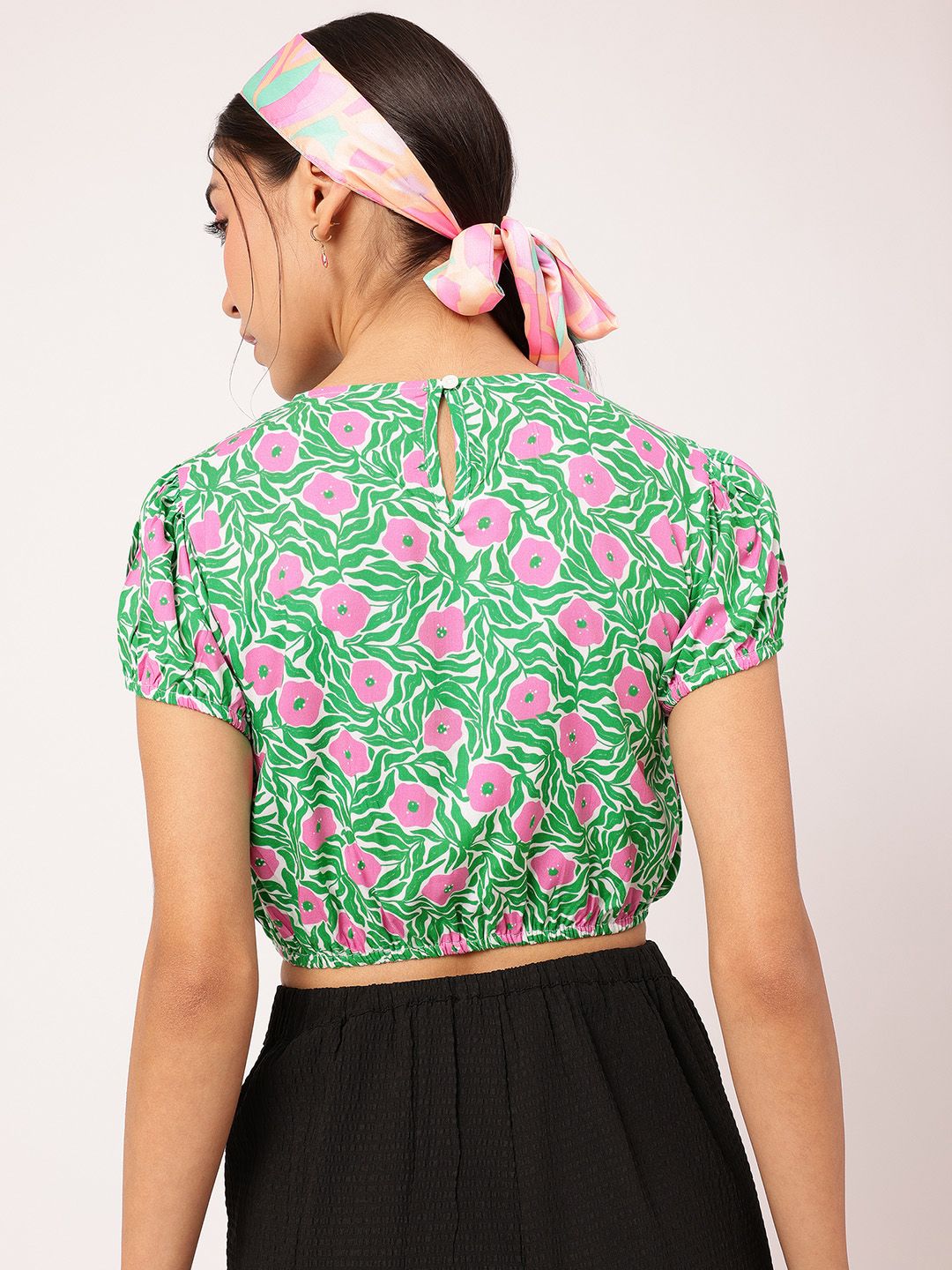 DressBerry Garden Galore Printed Blouson Crop Top