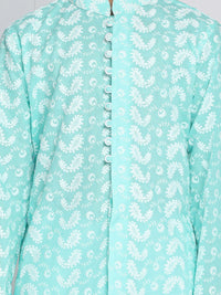 VASTRAMAY Boys Green Embroidered Regular Pure Cotton Kurta with Pyjamas