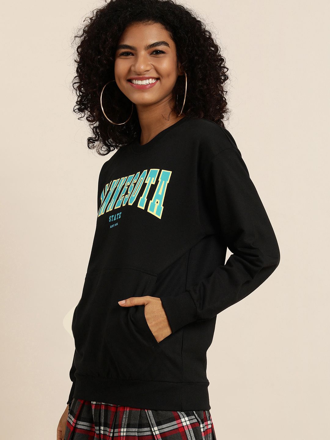 DILLINGER Women Black Typographic Oversized Sweatshirt