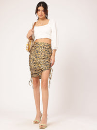 DressBerry Hot & Sassy Asymmetric Hem Ruched Printed Mini Skirt