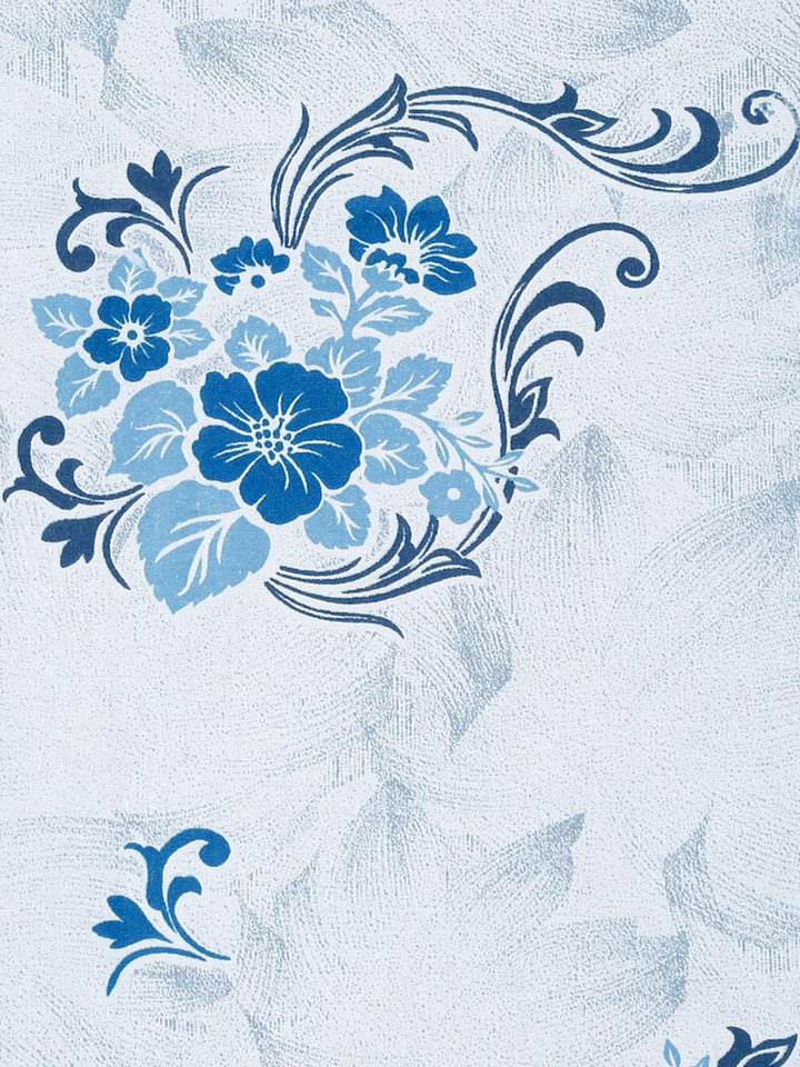 KLOTTHE Blue Cotton Floral 400 TC Single Bedsheets