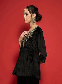 Shae by SASSAFRAS Embroidered Velvet Top