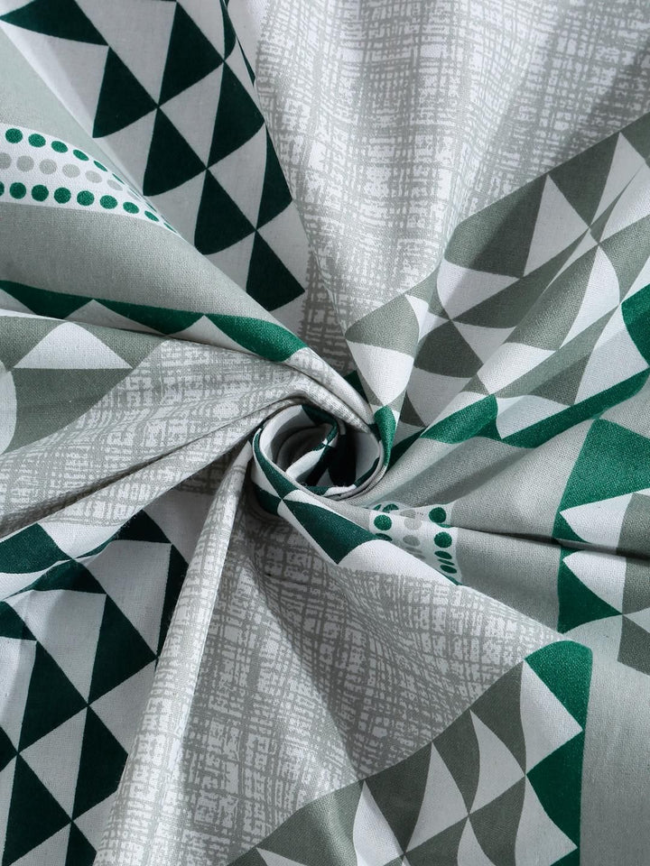KLOTTHE Green Geometric Cotton Single Bedsheets