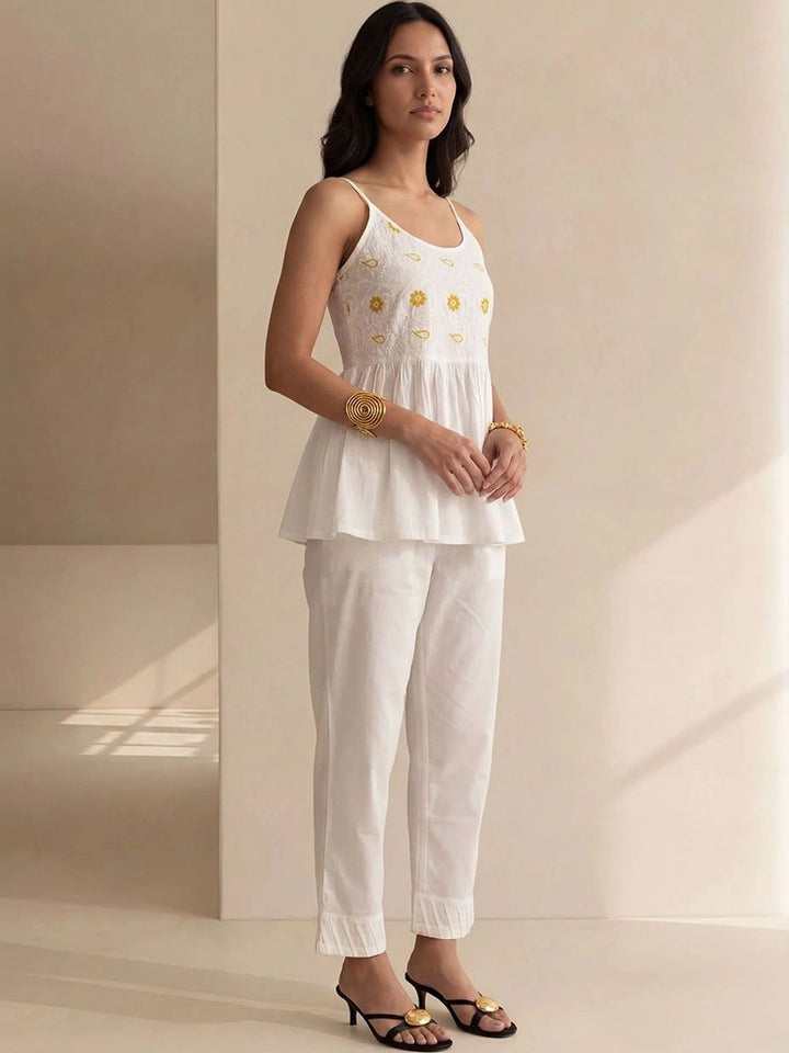 House of Chikankari Floral Bordir Cotton Peplum Top
