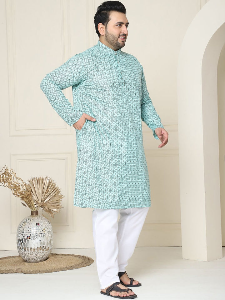 SOJANYA PLUS Ethnic Motifs Band Collar Straight Kurta With Pyjamas