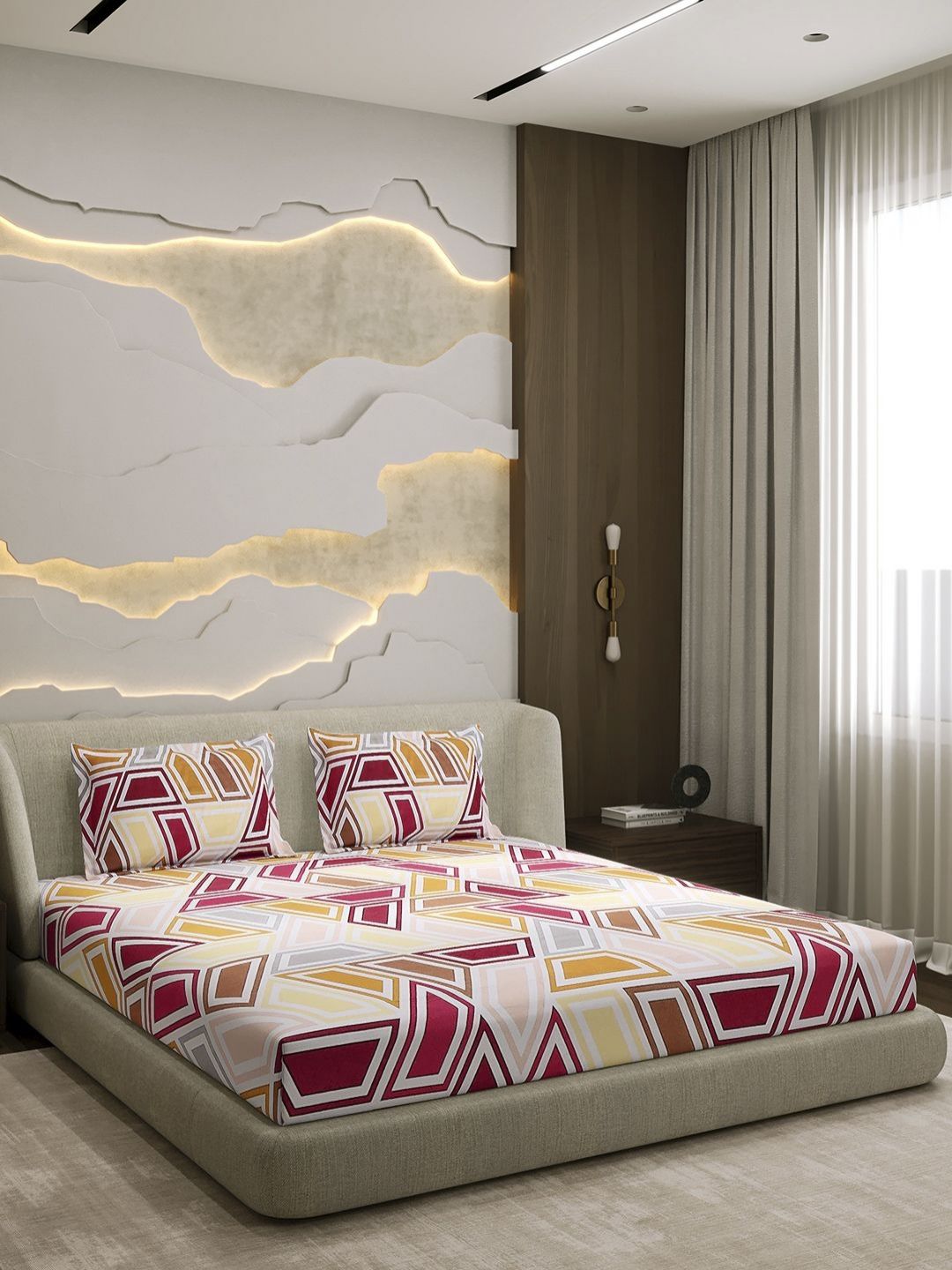 Monte Carlo Pink & White Printed Cotton 104 TC Queen Bedsheet Set 2.24 m x 2.54 m