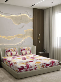 Monte Carlo Pink & White Printed Cotton 104 TC Queen Bedsheet Set 2.24 m x 2.54 m