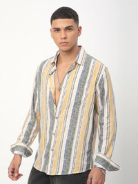 VASTRADO Men Classic Slim Fit Spread Collar Vertical Striped Cotton Casual Shirt