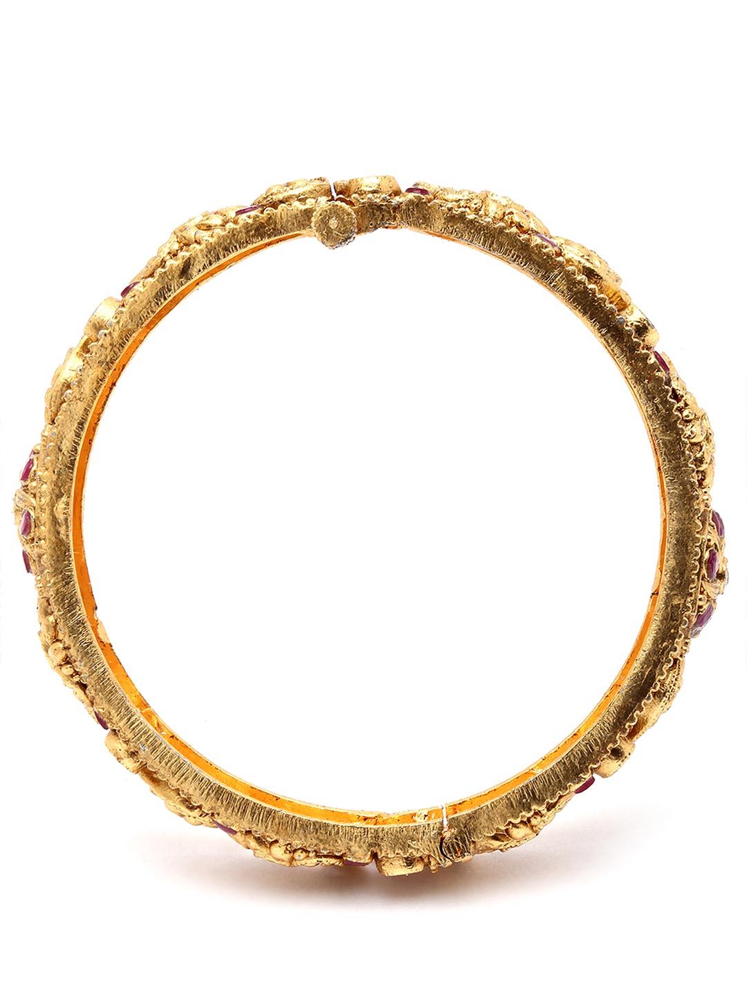 KARATCART Set Of 2 Gold-Plated & Red Stone-Studded Rajwadi Temple Bangles
