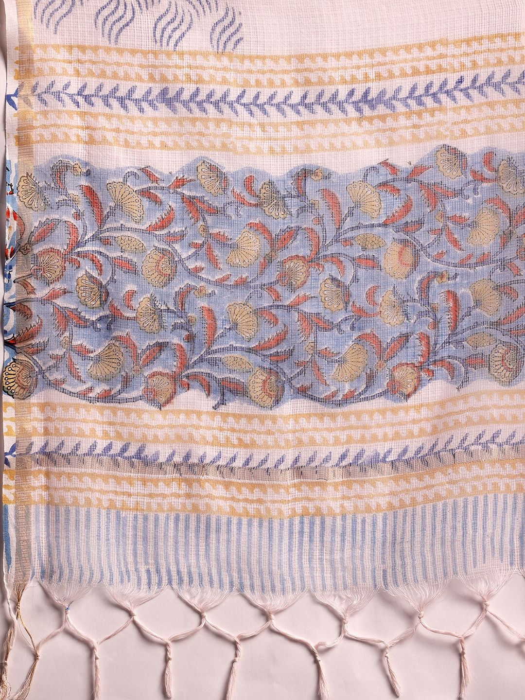 Libas Floral Printed Notch Neck Pure Cotton Straight Kurta with Palazzo & Dupatta