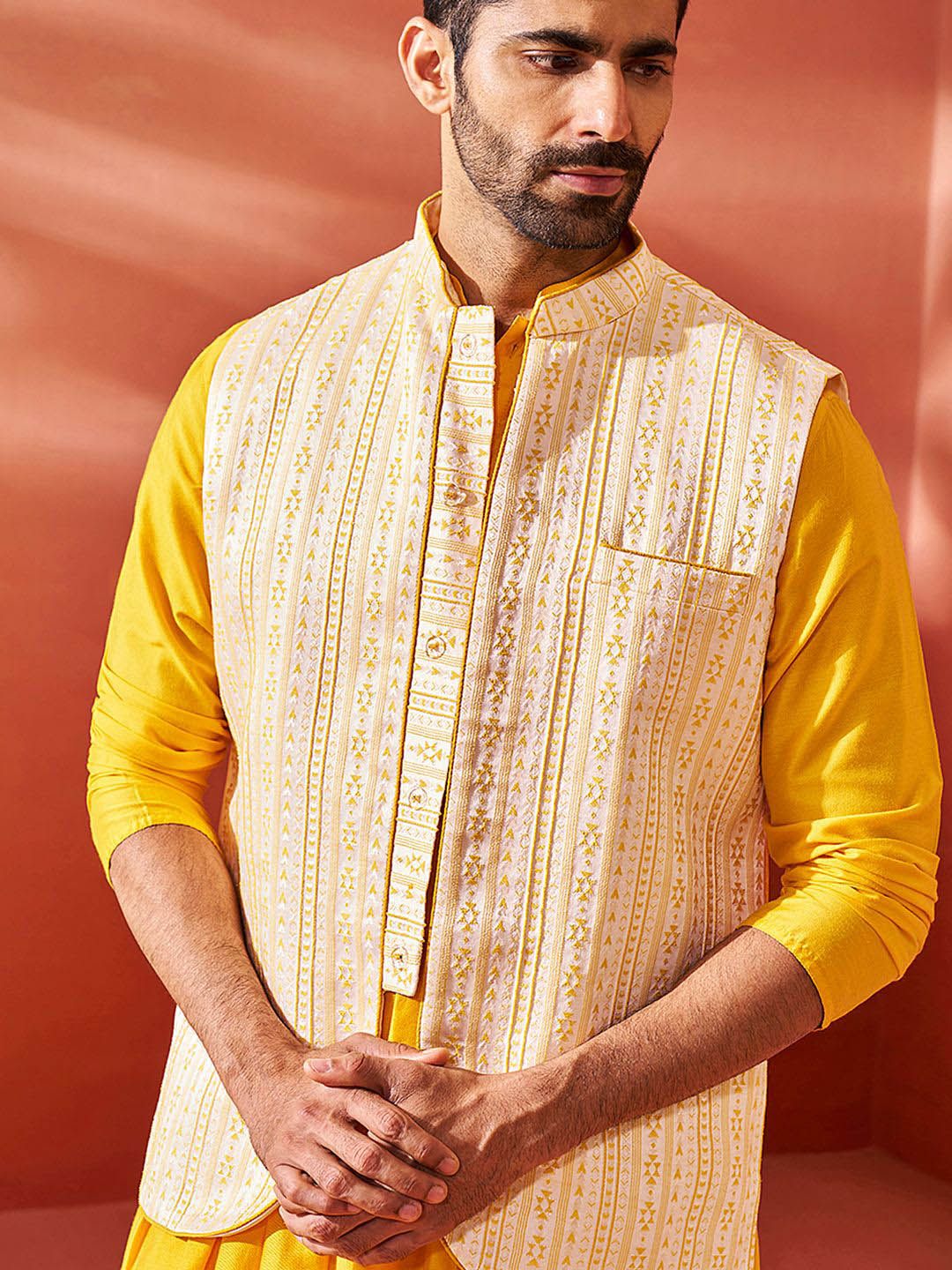 Vastramay Men Woven Design Nehru Jacket