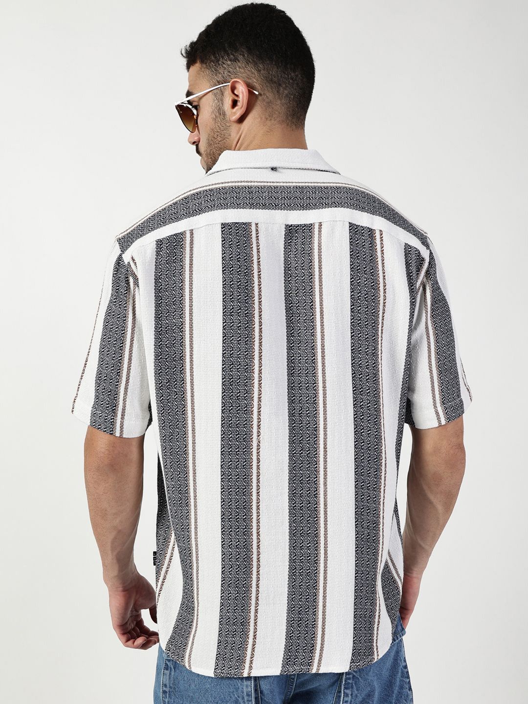Thomas Scott Men Premium Spread Collar Vertical Striped Cotton Slim Fit Casual Shirt