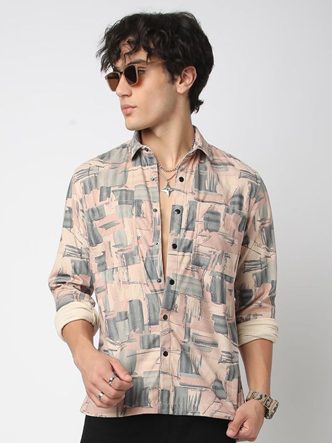 VASTRADO Men Classic Spread Collar Abstract Printed Cotton Slim Fit Casual Shirt