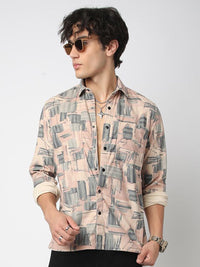VASTRADO Men Classic Spread Collar Abstract Printed Cotton Slim Fit Casual Shirt