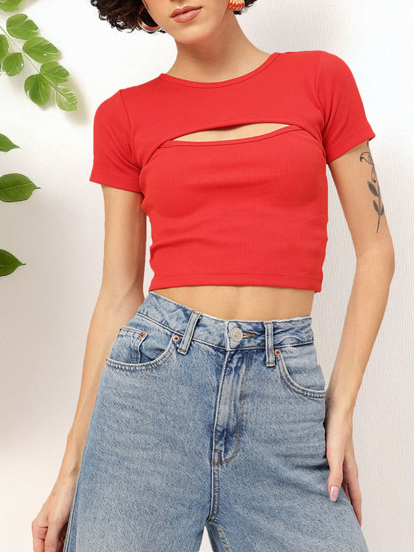DressBerry Edgy Elegance Cut-Out Ribbed Crop Top