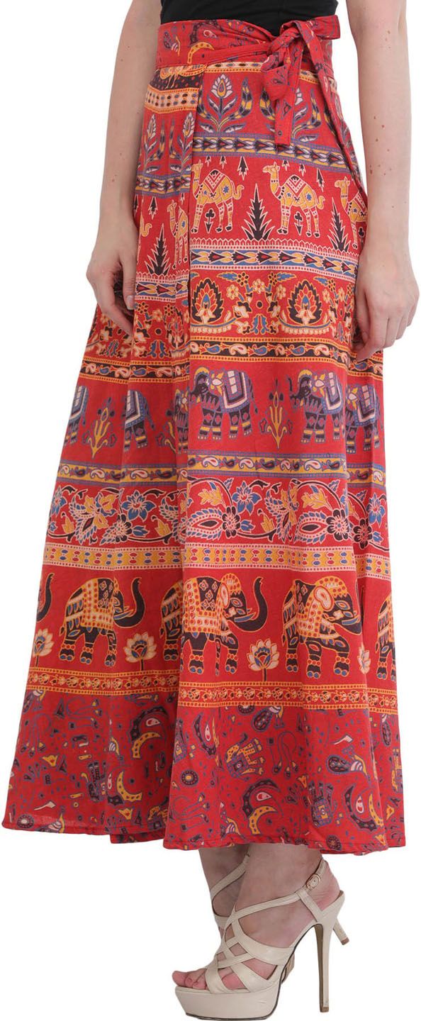Exotic India Printed Pure Cotton Maxi Wrap Skirts