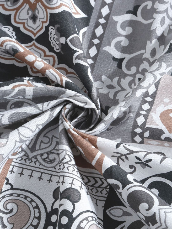 Myntra Elegant Homes Grey Ethnic Pure Cotton 400TC Super King Bedsheet Set-2.7mX2.7m
