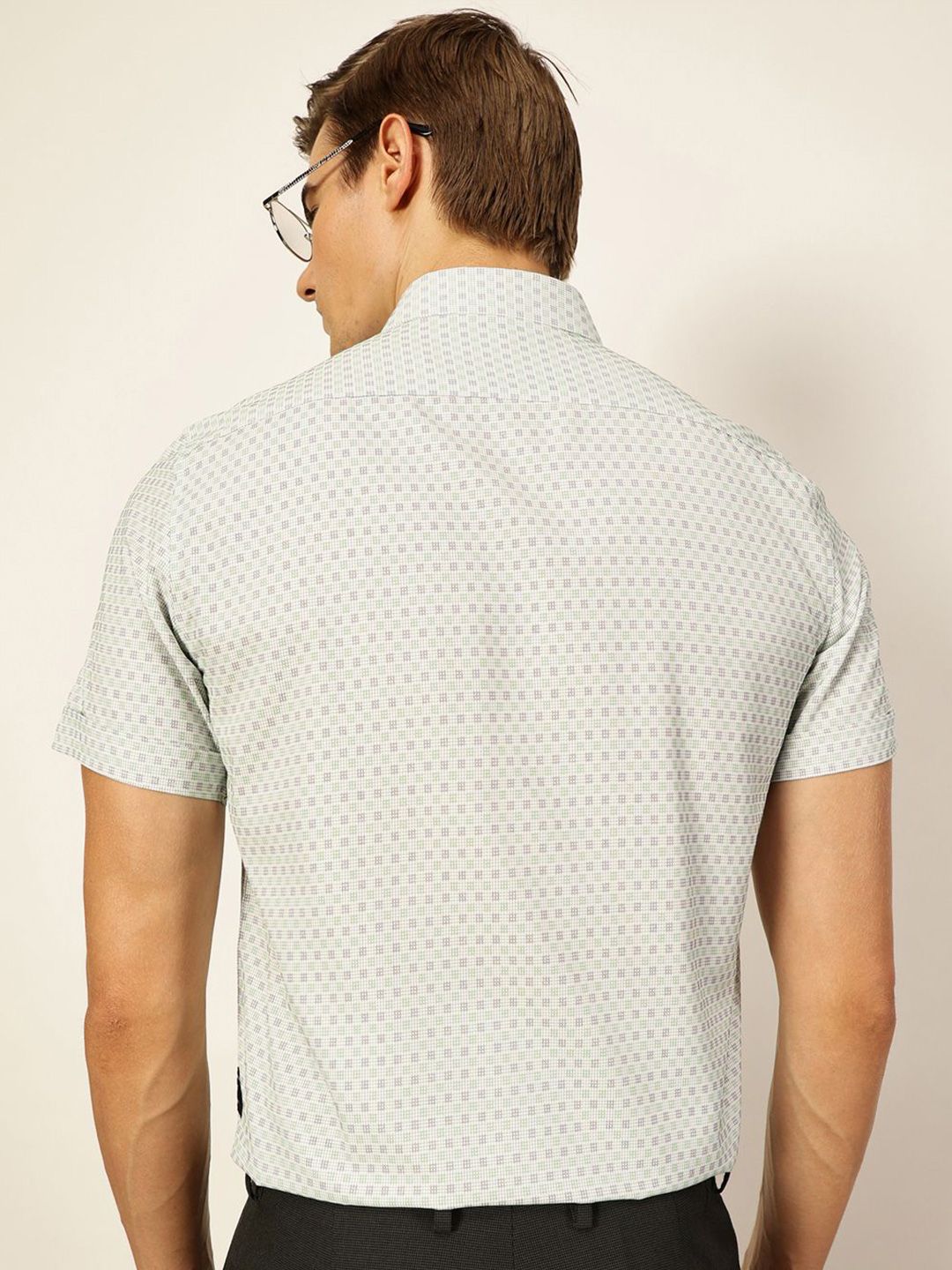 Thomas Scott Men Smart Micro Checked Spread Collar Formal Shirt