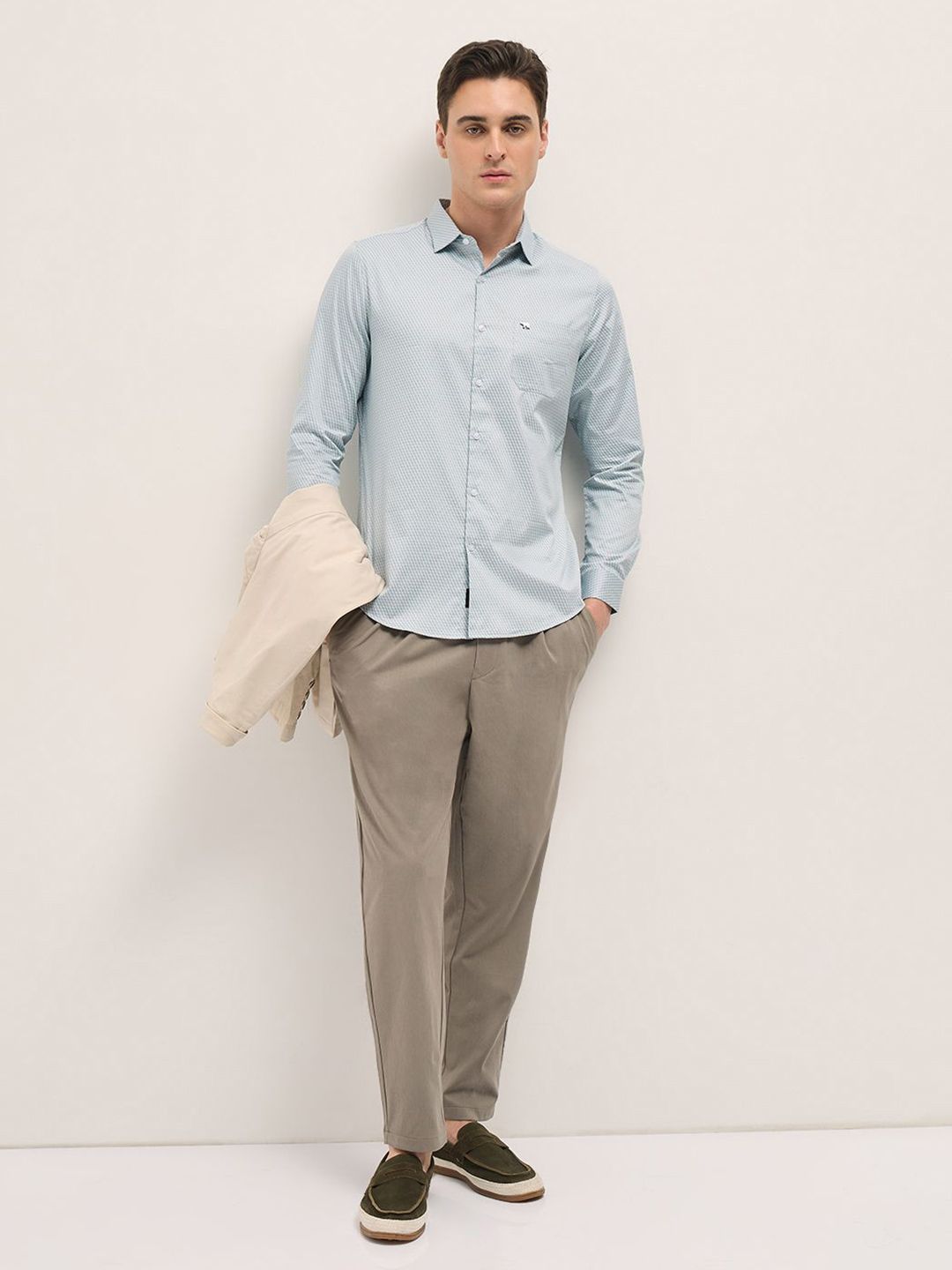 THE BEAR HOUSE Men Spread Collar Geometric Printed Cotton Tailored Fit Formal Shirt