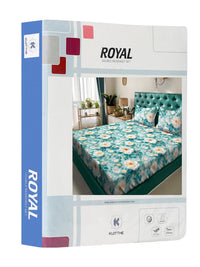 KLOTTHE Turquoise Blue Floral Printed Flat 300 TC King 7D Bedsheet With 2 Pillow Cover
