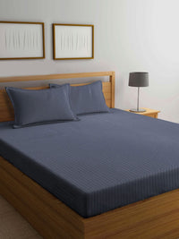Myntra Elegant Homes Kapas Berjalur Kelabu Tanpa Kedutan 300 TC Cadar King Halus Dipasang dengan 2 Sarung Bantal-250 x 225 sm
