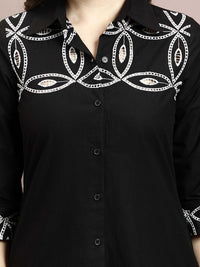 Athena Women Embellished Shirt Collar Cotton Top
