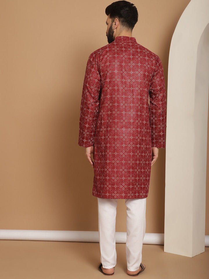 Anouk Maroon Floral Printed Mandarin Collar Straight Kurta With Churidar