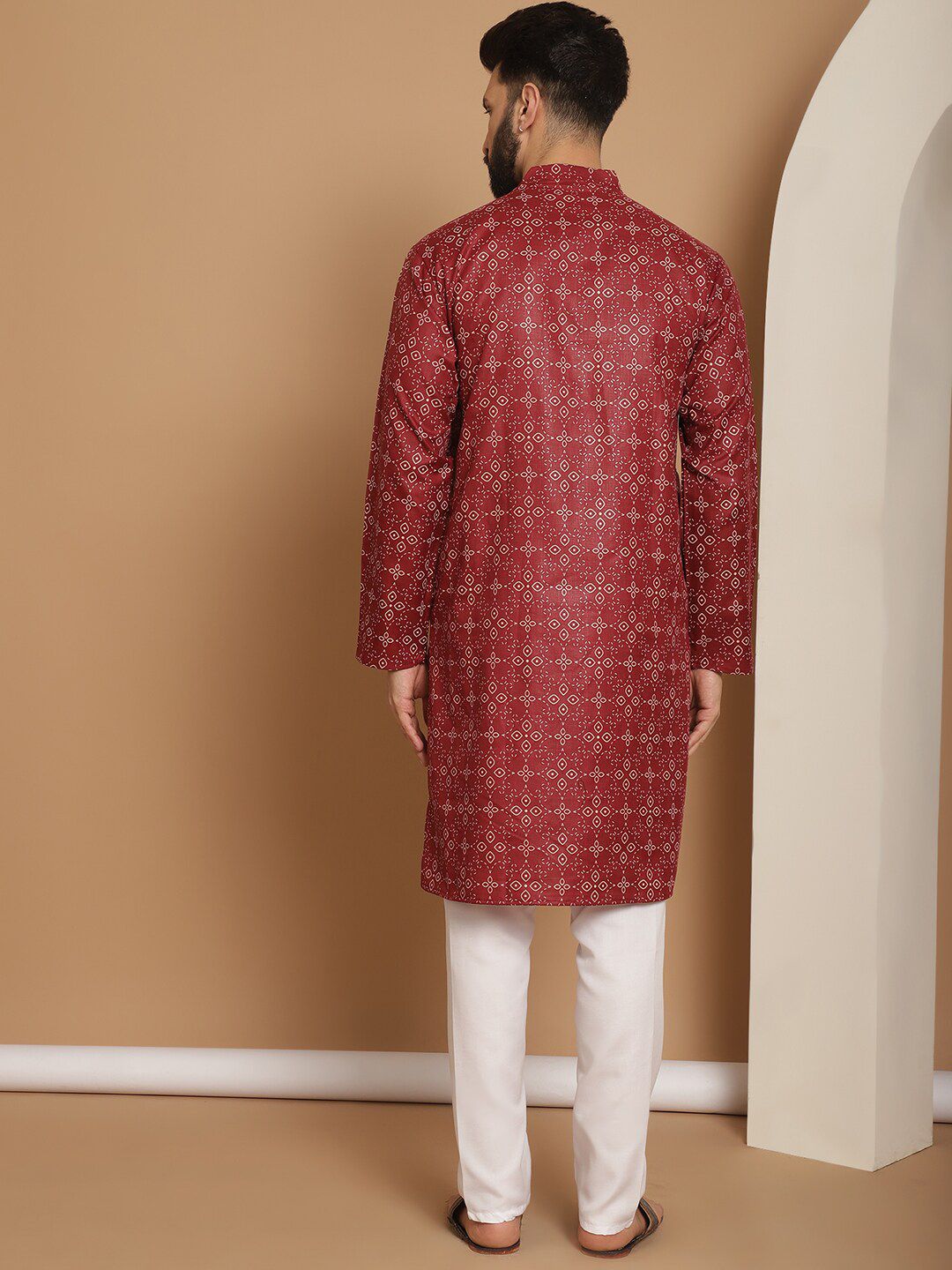 Anouk Maroon Floral Printed Mandarin Collar Straight Kurta With Churidar