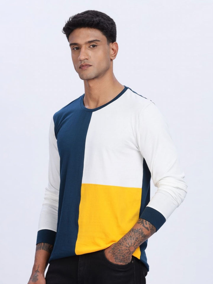 ADRO Lelaki Colourblocked Round Neck Cotton T-shirt