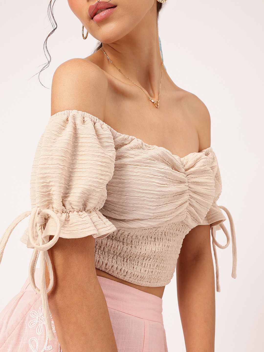 DressBerry Desert Dream Smocked Textured Crop Top