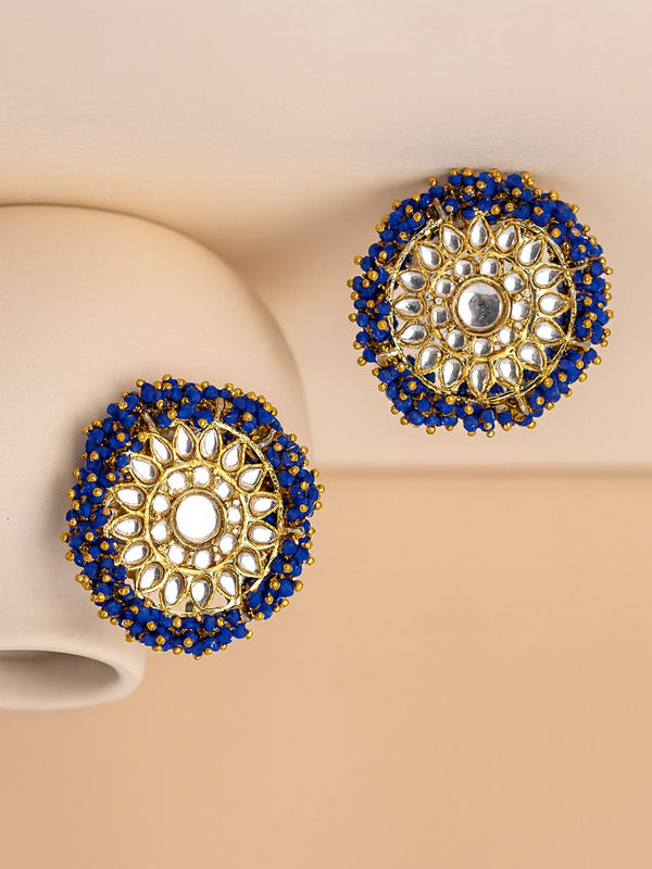 Karatcart Blue Floral Studs Anting -anting