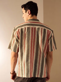 DENNISON Men Zigzag Pattern Drop-Shoulder Oversized Crochet Shirt