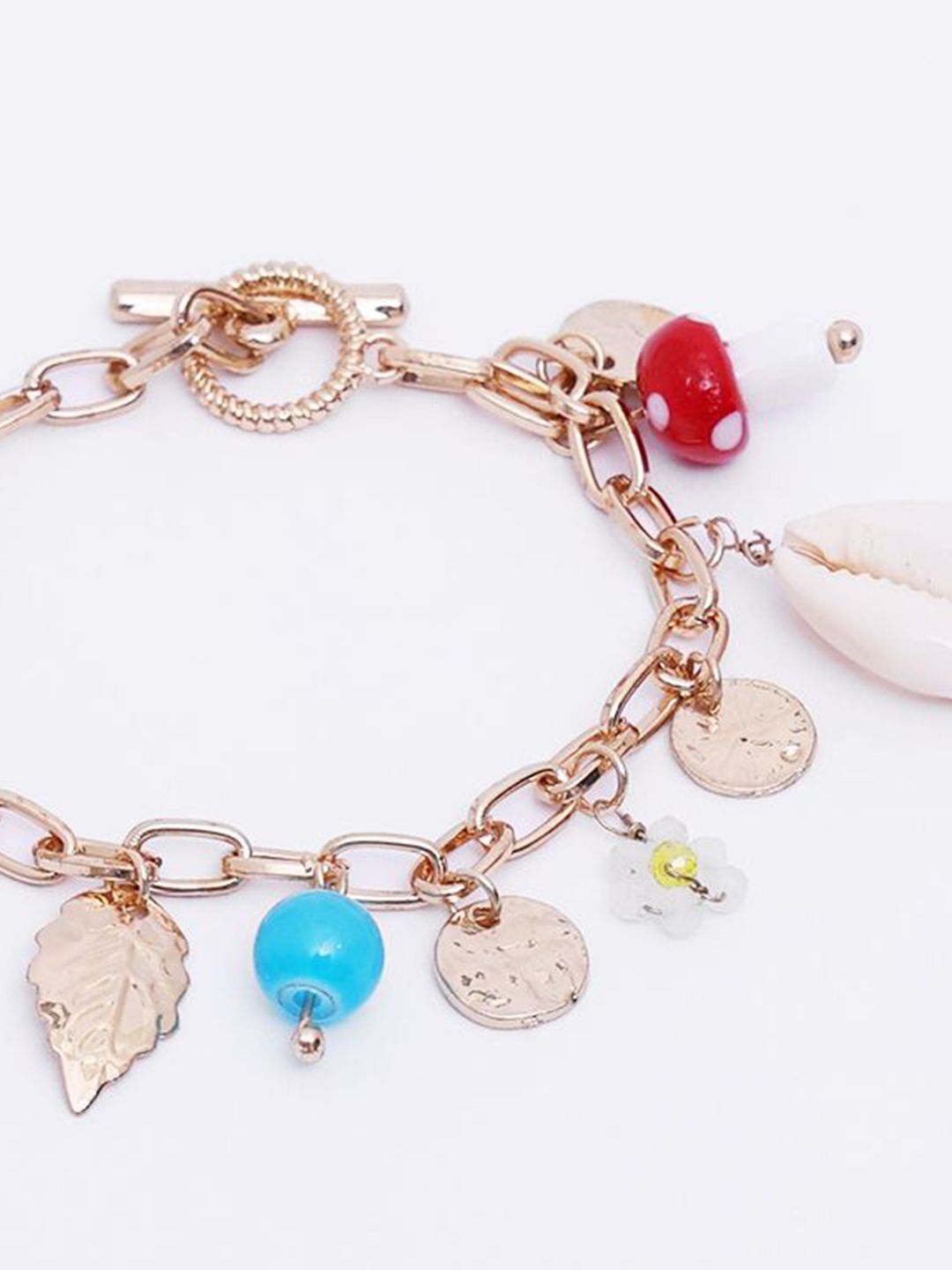 DressBerry Gold-Plated Artificial Beaded Charm Bracelet