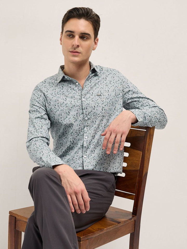 THE BEAR HOUSE Men Spread Collar Abstract Printed Cotton Tailored Fit Formal Shirt