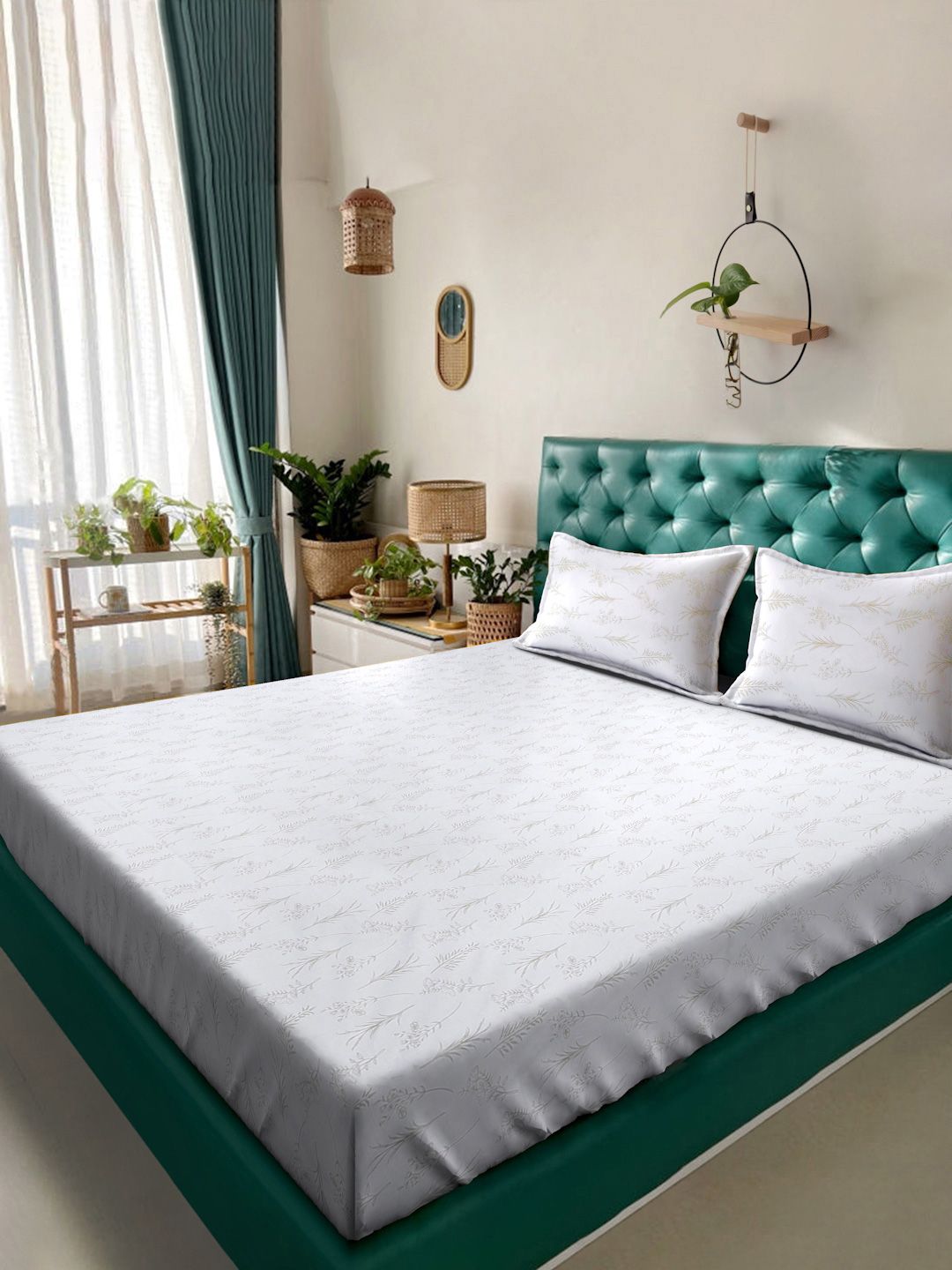 KLOTTHE Floral Printed Flat 400 TC Pure Cotton Super King Bedsheet With 2 Pillow Covers