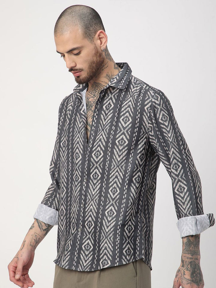 VASTRADO Men Classic Relaxed Fit Spread Collar Abstract Printed Cotton Casual Shirt