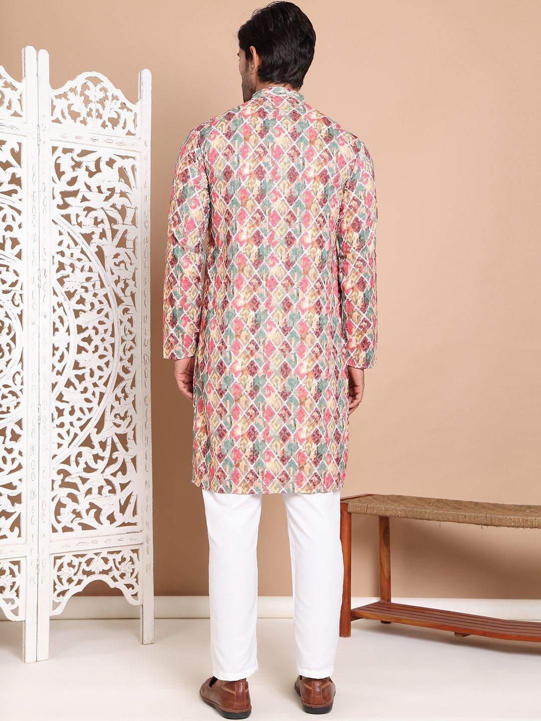 Jompers Men Printed Regular Chikankari Pure Cotton Kurta with Pyjamas