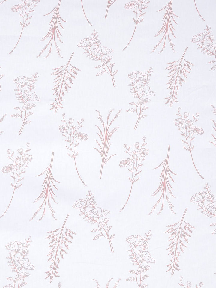 KLOTTHE White Floral Printed Fitted 400 TC Cotton Super King Bedsheet With 2 Pillow Covers