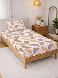 KLOTTHE Beige & Orange Floral 300 TC Single Bedsheet with 1 Pillow Covers