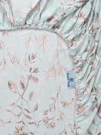 KLOTTHE Turquoise Floral Printed Fitted 300 TC King Double Bedsheet With 2 Pillow Covers