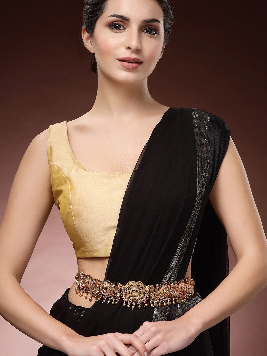 KARATCART Gold Plated Varmala Inspired Artificial Stones Studded Waist Chain
