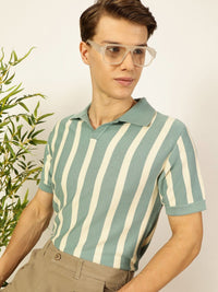 Thomas Scott Men Bio Finish Striped Polo Collar Cotton T-shirt