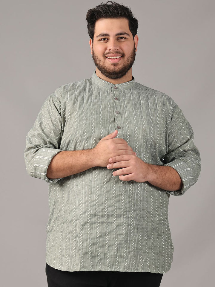 SOJANYA PLUS Size Geometric Woven Design Band Collar Cotton Straight Kurta