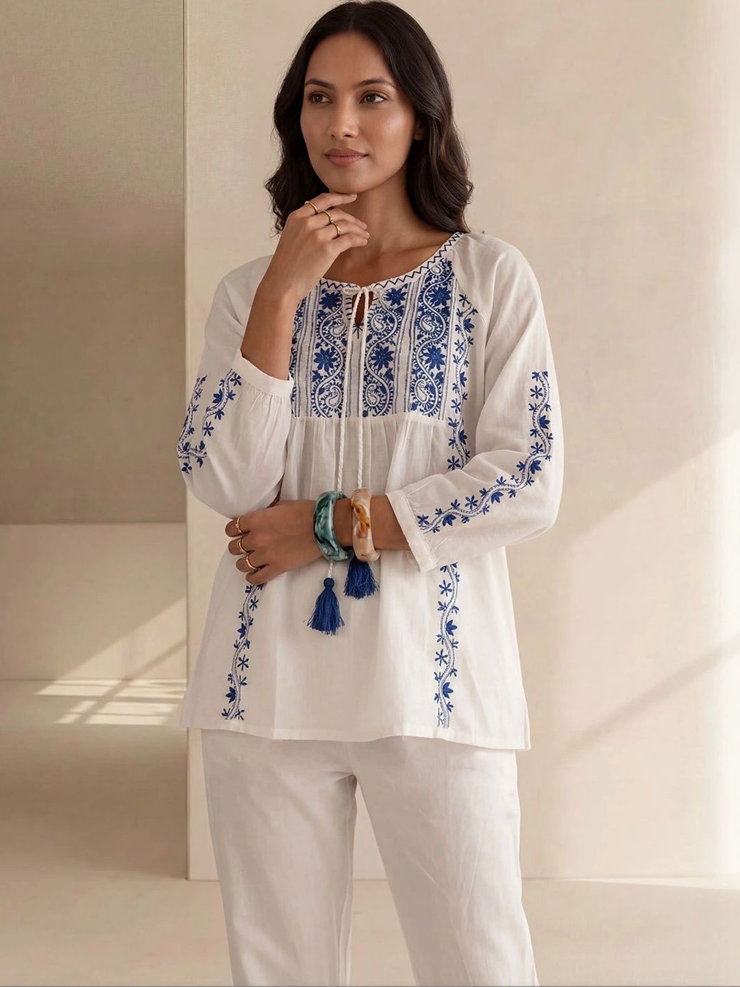 House of Chikankari Embroidered Ethnic Cotton Top