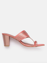 House of Pataudi Open Toe Striped Block Heels