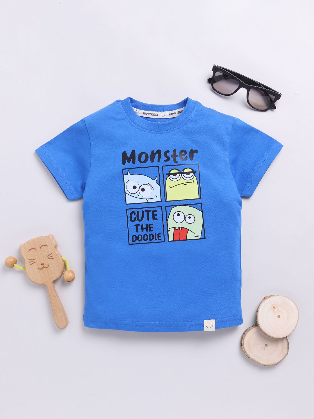 Happy Faces Boys Pure Cotton Typography & Graphic Printed T-shirt
