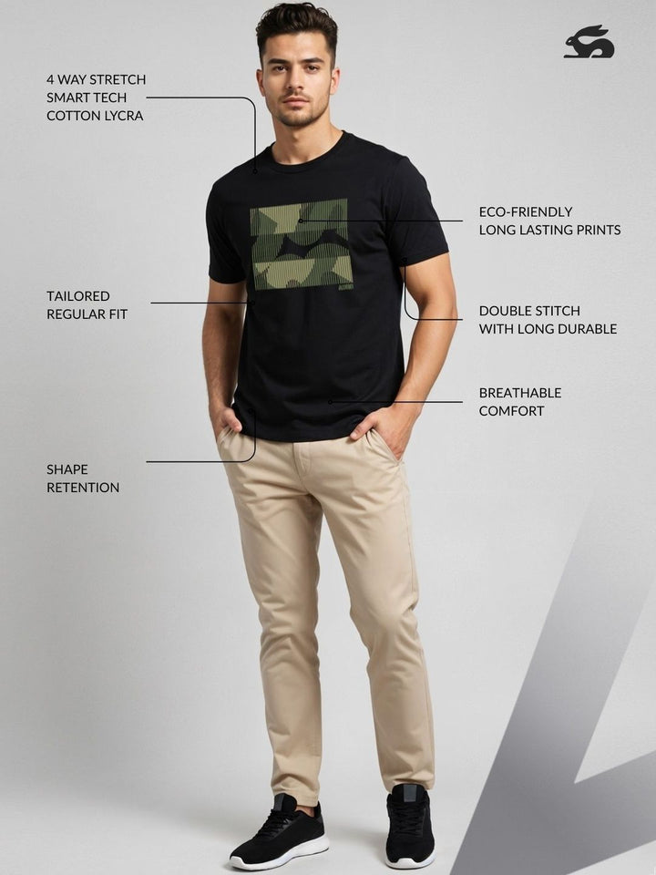 ADRO Men Abstract Camo Lines Design Printed T-shirt